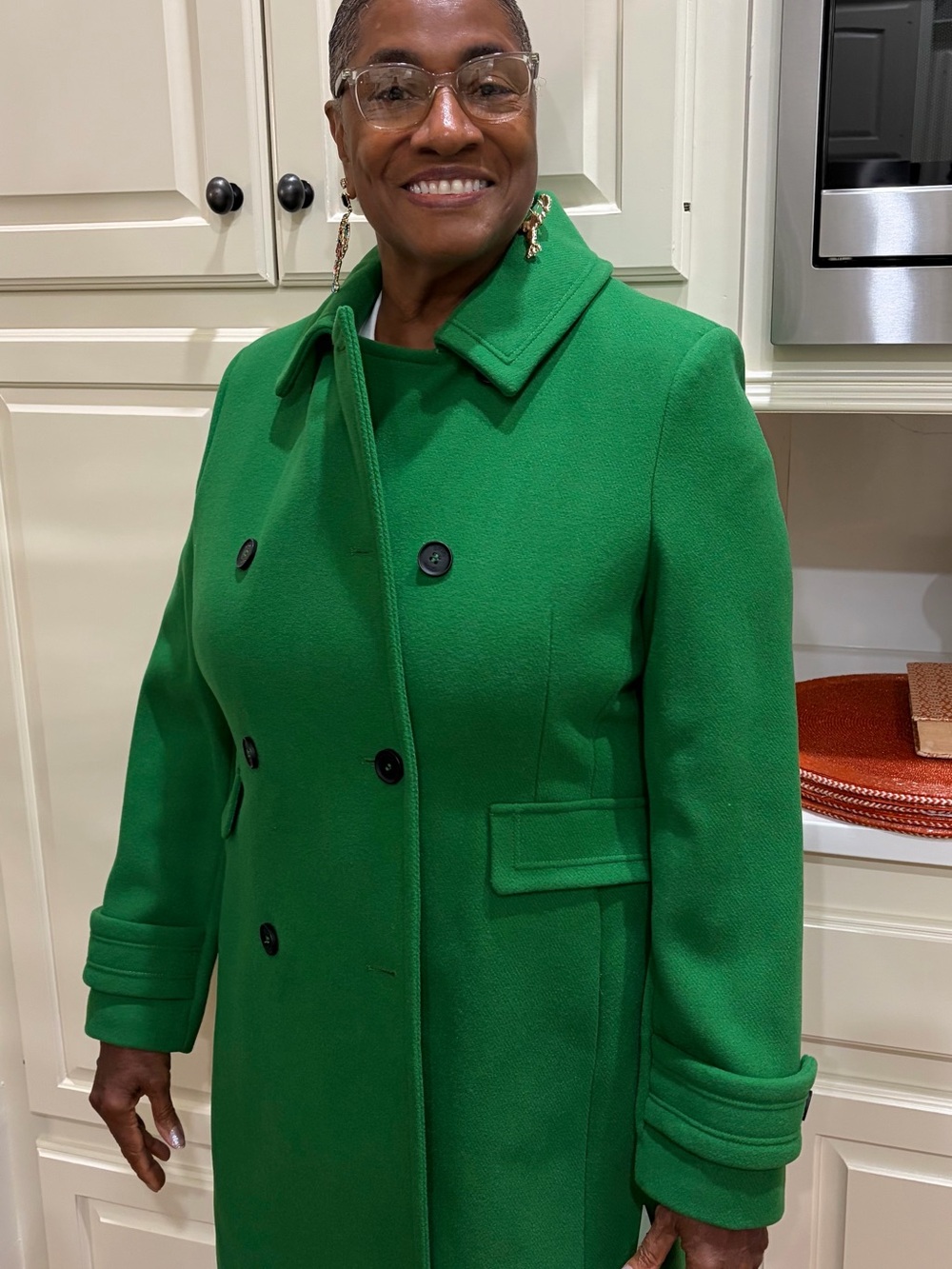 DKNYC Vibrant Green Double-Breasted Wool Pea Coat